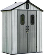 Domi 5x3 FT Outdoor Resin Storage Shed, All-Weather Double-Wall Storage Building for Backyard, Garden, Lawn Tools, Mower, Bike & Pool Equipment, Lockable Doors, Ventilated Roof, Grey