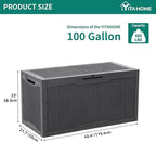 YITAHOME 100 Gallon Outdoor Storage Box, Large Water Resistant Resin Deck Box, Indoor Outdoor Lockable Storage Container for Patio, Garden, Cushions, Tools, Equipment (Dark Gray)