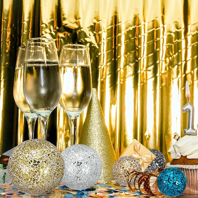 Decorative Ball for Bowls, 4 Inch Mosaic Glass Balls Decorative Glass Orbs for Home Decor/Dining Tables/Wedding Party/Coffee Table/Centerpiece Decor [Gold]