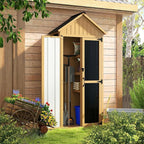 Outdoor Storage Cabinet with Shelf, Wood & Metal Storage Shed with Lockable Doors & Sloping Roof, Outdoor Cabinets for Patio Backyard, Garden Shed Tool Shed and Accessories, Brown