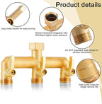 EBH Brass Garden Hose Splitter, 3 Way Outdoor Faucet Splitter, 3 Long Metal Handle and Individual On/Off Valve, GHT 3/4-Inch Heavy Duty Hex Female Inlet and 3/4-Inch Male Outlet