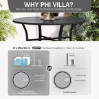 PHI VILLA Outdoor Round Dining Table for 4, 42" Large Metal Wrought Iron Table with Umbrella Hole, All Weather Dining Furniture for Patio, Deck, Yard, Porch - Black