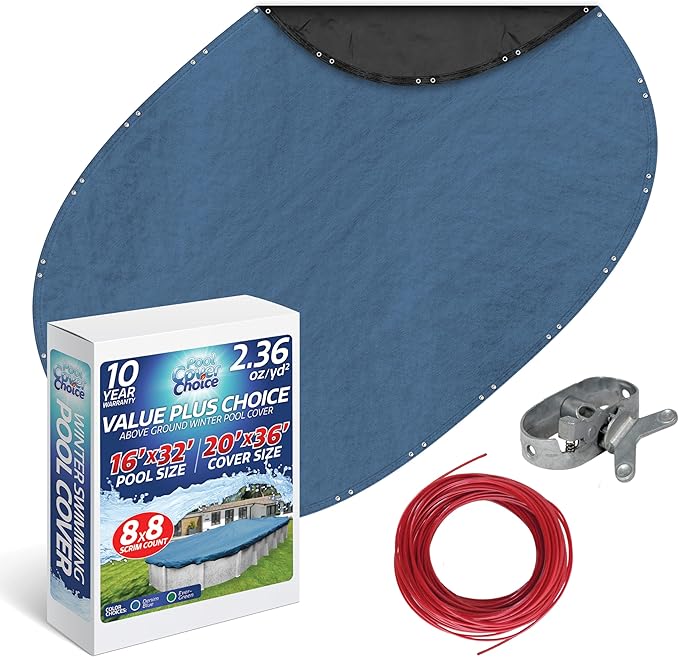 Winter Swimming Pool Cover for 16 ft x 32 ft Aboveground Oval Pool Size, Value Plus Choice Series, Solid Material, Color - Denim Blue, Pool Cover Choice 351632-4CHOICE