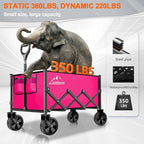 Collapsible Folding Wagon Cart, 350LBS Utility Large Capacity Cart Foldable Wagon with All Terrain Wheels, Grocery Wagons Carts for Garden Shopping Sports Camping, Rose