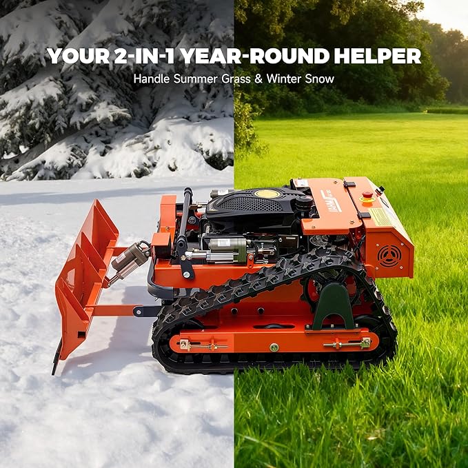 AHM Lawn Mower with Snow Plow, Remote-Controlled Grass Cutter & Snow Blower with 19.7" Cutting Width, Zero Turn Electric Grass Trimmer with 0.8"-5.9" Height Range 45° Max Slope 1094yd Remote Range