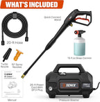 SENIX 13 Amp Electric Pressure Washer - 1700 PSI, 1.2 GPM, Compact with Foam Cannon, Spray Gun, 20-ft Hose, Turbo Nozzle, and 15° Spray Nozzles - Perfect for Cars and Driveways (HPWE13-L)