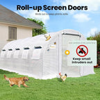 KING BIRD Premium 25x10x6.6FT Greenhouse for Outdoors, Large Walk-in Upgraded Galvanized Metal Frame, Mesh Door Screen Window Improved Zipper Tunnel Hoop for Garden Plant Winter, 2 Stiffeners, White
