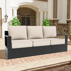 Aluminum Patio Sofa - 3-Seater Outdoor Sofa with 6" Thick Water-insistant Cushions, All-Weather Use Frame, Removable Cover, Ideal for Garden, Poolside (Beige)