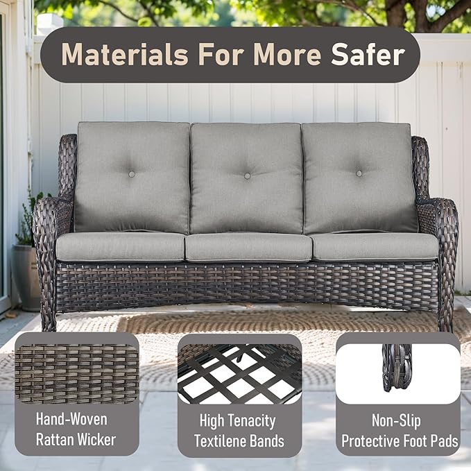 4 Piece Patio Furniture-with 50,000 BTU Gas Propane Fire Pit Table Outdoor Patio Furniture with Swivel Rocker Chairs,Outdoor Couch