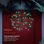 Alpine Corporation 10" H Indoor Christmas Twig 3D Hanging Snowflake Ornament with LED Lights, Green, Christmas Decoration (Pack of 4)