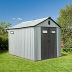 Domi 8x10 FT Outdoor Resin Storage Shed, All-Weather Double-Wall Garden Shed for Backyard, Lawn Tools, Bike, Mower & Pool Equipment with Lockable Doors, Ventilated Roof, Grey