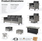 ovios 10 Pieces Patio Furniture Set with Swivel Chairs Rocking Gliders, 54" Fire Pit Table, Outdoor Sofa Couch with Solar Lights Table, Modern Deep Seat Wicker Rattan Conversation Set, Black
