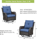Outdoor Patio Swivel Rocker Chairs - Single Wicker Rattan Patio Swivel Rocking Chair with High Back,Deep Seating and Comfort Cushions for Deck Porch Garden,Brown/Blue