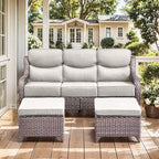 HUMMUH 7 Pieces Wicker Patio Furniture Set with Patio Swivel Chairs Set of 4,High Back Outdoor Sofa Ottomans,6 Inch Thick Cushions Outdoor Conversation Set for Porch, Balcony, Deck