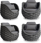 4 Pcs Patio Rope Accent Chair: Aluminum Single Lounge Armchair - Large Woven Chair Cushioned - Modern Arm Chair Assembled for 400lbs Outdoor Lanai Deck Balcony Porch Yard Garden Hotel, Dark Gray