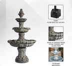 58.3" 3-Tier Outdoor Freestanding Water Fountain - Classic Leaf Design, Large Bird Bath with Pump - Ideal for Yard, Lawn and Garden Décor