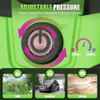 Adjustable Pressure Cleaner with 33FT Flexible Extension Hose + 34FT Power Cord, 4 Nozzles, Foam Cannon, Best Power Cleaner for Cars, Patios, Driveways, Green