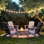 Folding Adirondack Chair with Wood Texture, HDPE All-Weather Fire Pit Chairs, Plastic Adirondack Chairs with 2 Cup Holder, Outdoor Lawn Chair for Patio Garden (Grey)