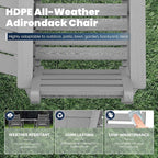 Tall Adirondack Chairs Set of 2, All Weather HDPE Poly Bar Height Balcony Adirondack Chair with Removable Double Connecting Trays, Outdoor Adirondack Barstools for Deck, Patio, Yard, Pool, Lawn