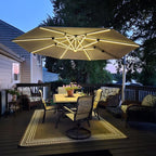 PURPLE LEAF 11ft Solar powered LED Patio Umbrella Outdoor Round Umbrellas Large Cantilever Umbrella with LED lights Windproof Offset Umbrellas Heavy Duty for Garden Deck Pool Patio, Beige