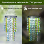 Hanging Solar Crystal Chandelier Outdoor, 21” Modern Solar Multicolor Acrylic Beaded Lantern with Cool White LED S Hooks for Garden Yard Patio Gazebo Outside Decor