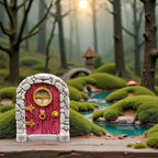 Red Mini Fairy Garden Door for Tree, 3D Miniature Fairy Door for Fairytale Tiny House Doors, Bonsai Terrarium Micro Landscape Decoration Accessories Garden Miniatures