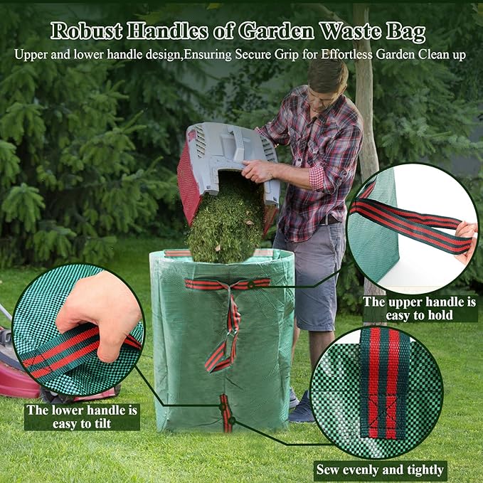 2 Pack 72 Gallons Reusable Yard Waste Bags,Heavy Duty Lawn and Leaf Bags,Dustpan-Type Garden Bag with Reinforced Handles for Collecting Leaves,Branch Debris,Grass Clippings (72 Gallons)