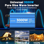 3000 Watt Pure Sine Wave Power Inverter 12V DC to 110V 120V Converter for Home, RV and Off-Grid Solar Systems with 3 AC Outlets, Dual USB Ports, LCD Display and Remote Control