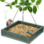 Kingsyard Platform Mealworm Bird Feeder for Outside, Recycled Plastic Hanging Tray Bird Feeders with Large Capacity 3.5 lbs, Premium Quality & Durable, Great for Attracting Wild Birds, Green