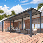 AECOJOY 20' x 8' Outdoor Gazebo for Patio, Large Wall-Mounted Hard Top 8x20 Lean to Metal Gazebo Shelter Pergolas and Gazebos Clearance with Patio Roof, Heavy Duty Awnings for Patio, Decks