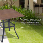 VICLLAX Small Square Outdoor Patio Table, All Weather Metal Outdoor Dining Table for Lawn Garden, 27.5"x 27.5" Patio Table for Outside, Walnut Tabletop