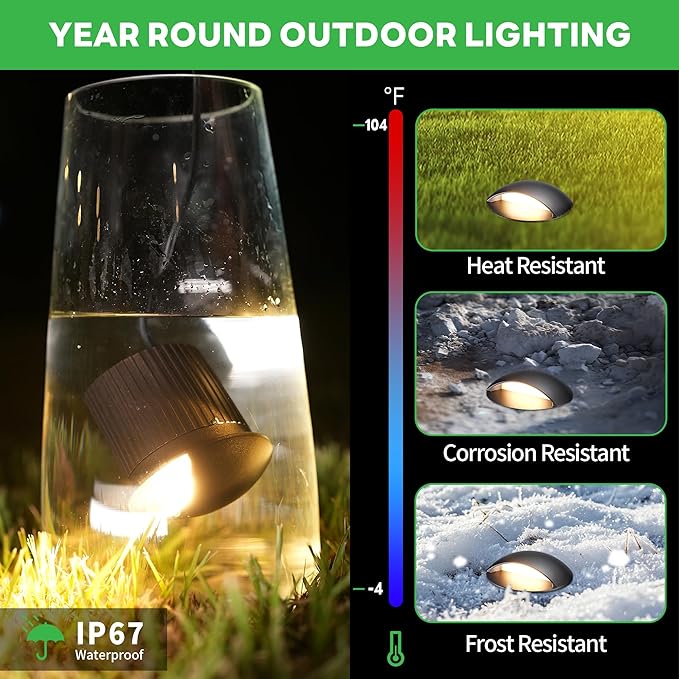 Low Voltage Inground Landscape Lights - Outdoor Soft White & Bright White 5 Selectable Colors Turret Top Well Light, LED in-Grade Fixture, ORB Aluminum for Path Yard Floor 3W 170LM 10 Pack