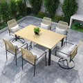 Rattan Patio Chairs and Rectangle Table Set of 6 with 63"x38" Handpainted Table and Swivel, Stackable Chairs All-Weather for Outdoor, Balcony, Backyard, Deck