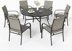 7 Pieces Outdoor Table and Chairs, Patio Dining Set for 6 Includes 54" Round Outdoor Table and 6 Patio Chair Set, Outdoor Dining Furniture Set for Lawn Backyard Deck, Brown