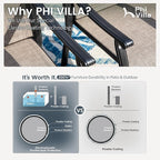 PHI VILLA 5 pcs Patio Dining Table and Chairs,Textilene Dining Chairs Sturdy and Durable and Square Metal Table with Wooden Table Top,Black Frame with E-Coating for Lawn,Garden