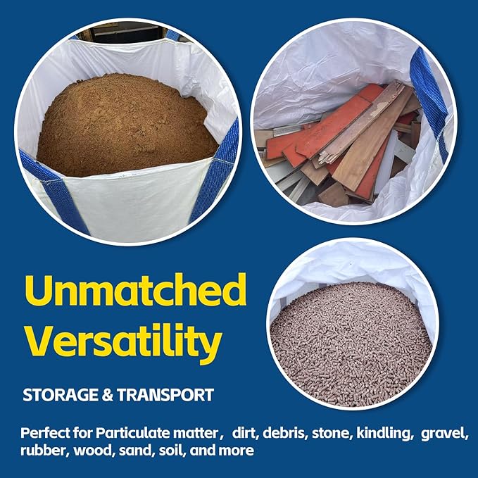 5 Packs FIBC Bulk Bags,Holds up to 4400 lbs Construction Bags Heavy Duty,210-Gallon Woven Polypropylene Dumpster Bag for Industry Agriculture and Construction,Sealable Top