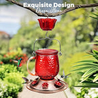 Kingsyard Glass Hummingbird Feeders for Outdoors, 16 Oz Wild Bird Feeder 6 Feeding Ports & Ant Moat Included, Hanging Bird Nectar Feeder Garden Red Décor Gifts for Mom, Red