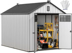 DWVO 8x10 FT Outdoor Storage Shed, 544 cuft Plastic Storage Shed with Floor & Lockable Door, All-Weather Tool Garden Shed with Window & Vent for Patio Furniture, Lawn Mower, Pool Supplies, Dark Gray