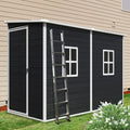 LANTRO JS Plastic Shed with Floor Included, Outdoor Plastic Shed, 4x8FT Storage Shed with Floor Included with Two Windows, Lockable Doors for Garden Tools