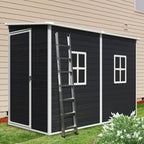4x8 ft Outdoor Resin Storage Shed with Floor and 2 Windows, Waterproof Plastic Garden Shed with Lockable Door and Air Vents, All-Weather Tool Sheds for Backyard, Patio, Lawn (Black)