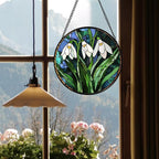 Stained Glass Window Hanging - Green Plants Birth Flowers Suncatcher for Doors Garden Patio Sun Catchers Decor Christmas Mother's Day Birthday Gifts for Women Men Mom Nana Friend 6.3 in