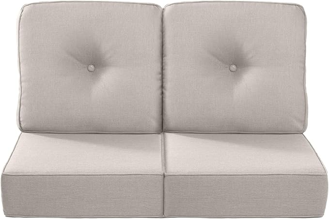 Luxury 22x24/22x25 6-Inch Outdoor Seat Cushions - Set of 2 Water Repellent Patio Chair Seat Comfortable Cushion for Rattan Dining Rocker Glider Chairs Loveseat Couch Sectional Sofa - Beige