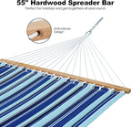 2 Person 12FT Hammocks for Outside, Double Quilted Fabric Outdoor Hammock with Spreader Bar, Large Removable Pillow, Storage Pockets, Carabiners, Max 475 lbs Capacity (Catalina Beach)