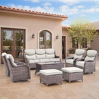 Swivel Patio Chairs sofa Set of 4 with 6" Thick Cushion - Wicker Outdoor Swivel Rocker Patio Chair ,Sofa/Glass coffee table, High Back Comfortable Outdoor Glider Chairs - Brown Wicker | Beige Cushions