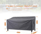 WJ-X3 2-Seater Outdoor Loveseat Covers, Heavy Duty Patio Couch Covers, Patio Sofa Covers Waterproof, High Wind Resistant Design for Outdoor Furniture Cover, 58W x 40D x 35H, Grey