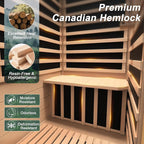 Upgraded Backrest 1 Person Sauna Infrared Sauna with Red Light Therapy, Dry Sauna Indoor Wood Sauna for Home, Hemlock Low EMF Far Infrared Sauna with Integrated Speakers, Reading Lamp