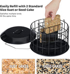 Kingsyard Squirrel Proof Suet Feeder, Cage Bird Feeders for Outdoors Hanging, All Metal, Double Suet Cake Capacity, Tray & Weatherproof, Black