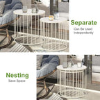 SUNNYPARK Outdoor Side Table Set of 2, Metal Circle Accent End Tables for Balcony Backyard Garden Indoor Living Room, Durable Black Nesting Coffee Tables, 20”+16” Dia