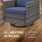 9 Piece Wicker Patio Furniture Set - Outdoor Swivel Rocker Chairs Set with Coffee Table, Rattan Chairs, 3 Seat Sofa & Ottomans, Patio Conversation Sets for Bcakyard Deck - Grey/Blue