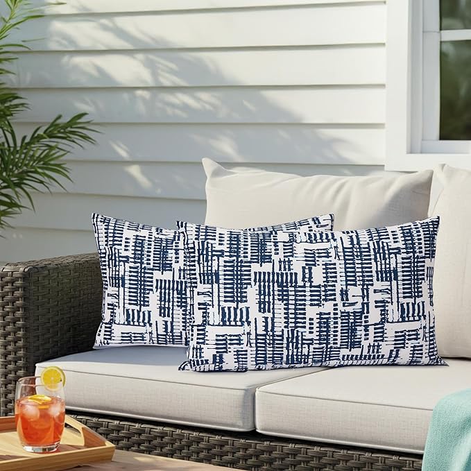 Outdoor Lumbar Pillows Waterproof Covers 2 Pack 12×20 Inch, Decorative Toss Pillows Covers, Rain-Proof, Fade Resistant for Patio Furniture, Sofa, Couch, Garden